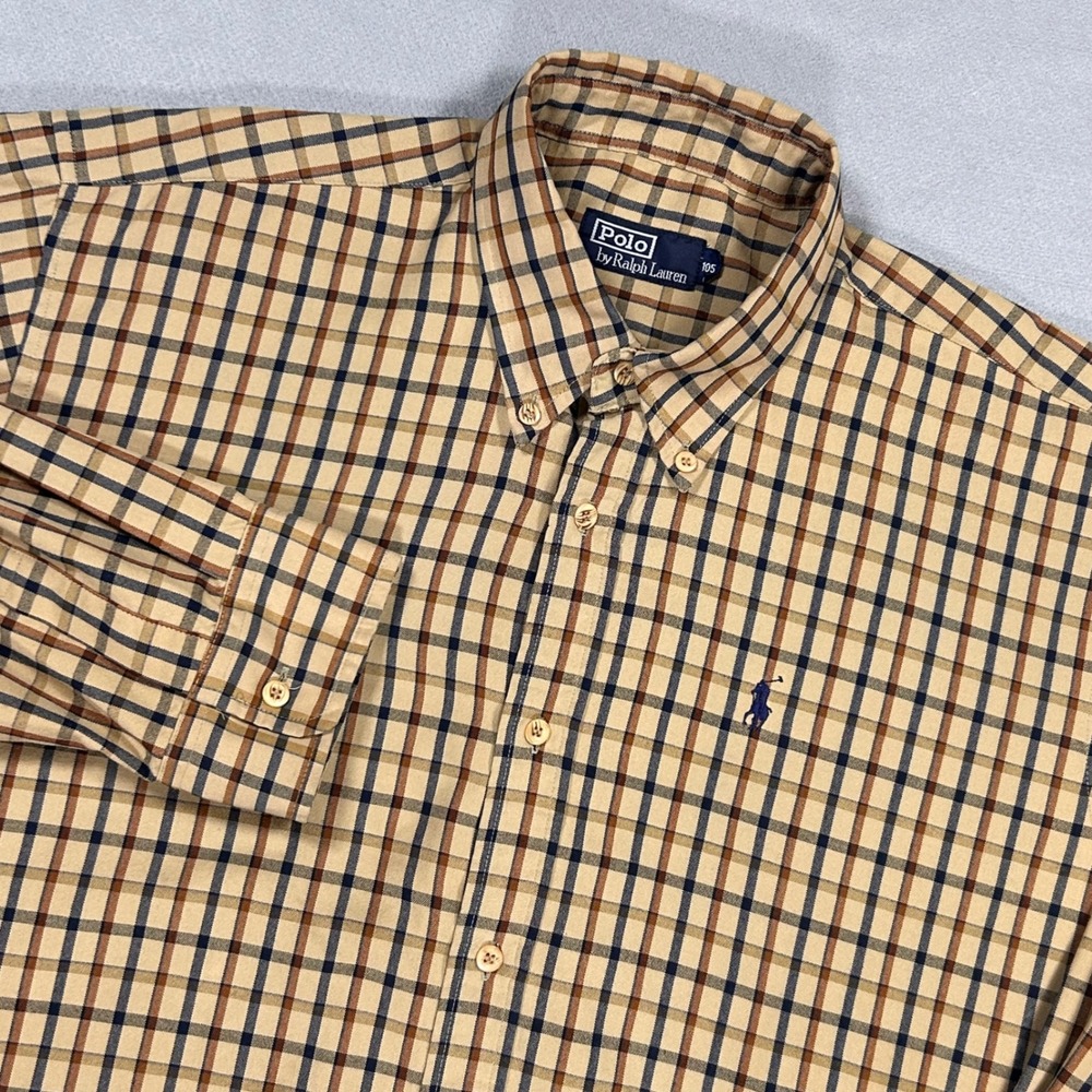 VTG 90s Polo Ralph Lauren Mens Button Down Shirt Size 105 XLT Loose Fit Check